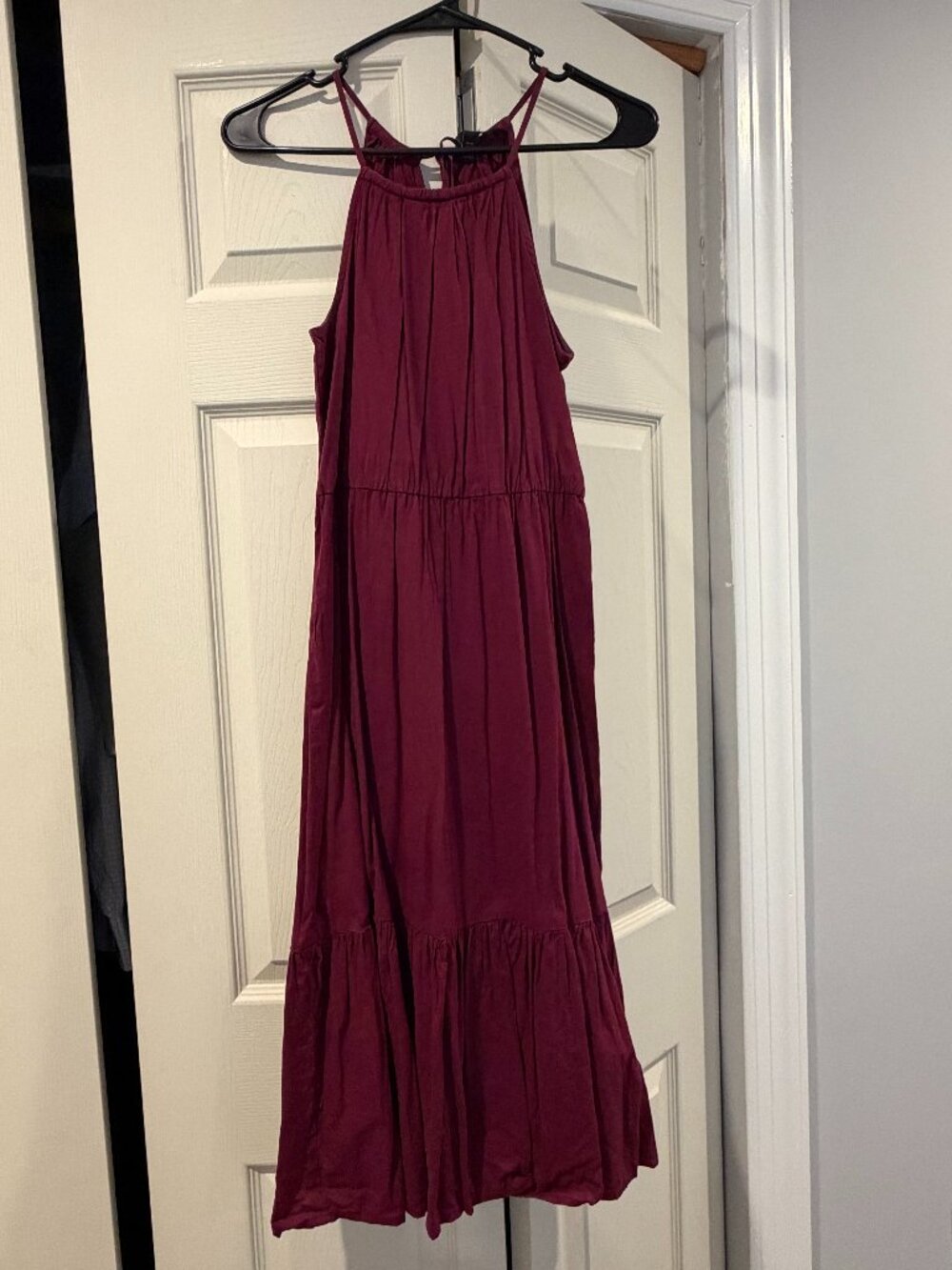 Banana Republic Petite XS Burgundy Halter Midi Dress | Tie Back